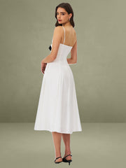Corinne White Poplin Flared Maxi Dress with Removable Bow
