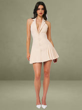 Reyna Beige Backless Pleated Mini Blazer Dress