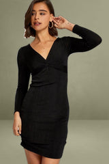 Black Slinky Jersey Twist Front Dress
