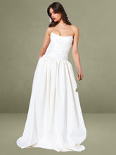 Umay White Drop Waist Satin Corset Bridal Gown