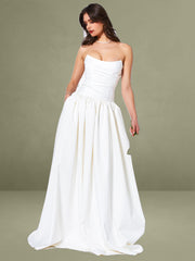 Umay White Drop Waist Satin Corset Bridal Gown