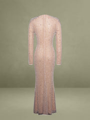 Rita Embroidered Mesh Silver Beaded Mermaid Gown