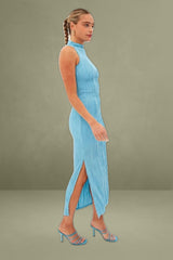 Blue Maxi Dress High Neck Sleeveless