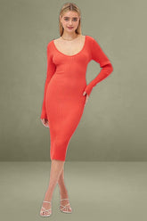 Orange Knit Dress Evening Midi
