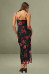 Black Floral Bodycon Dress Maxi Mesh