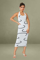 White Bodycon Dress Midi Halter Neck