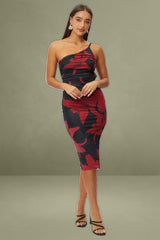 Black Floral One-Shoulder Bodycon Dress