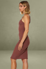 Brown Bodycon Dress Sleeveless Square Neck