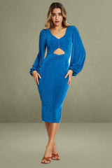 Blue Slinky Jersey Cut Out Dress