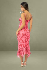 Pink Floral Bodycon Dress Midi