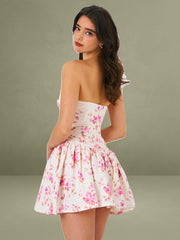 Samara Floral Drop Waist Linen Corset Puffy Mini Dress