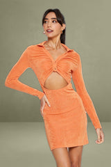 Orange Mini Dress Slinky Jersey Cut Out