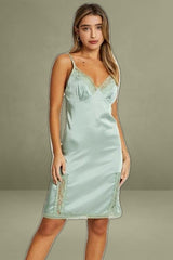 Green Lace Trim Slip Dress