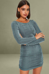 Green Strappy Tie Back Slinky Jersey Ruched Bodycon Dres