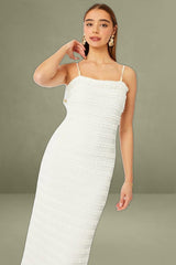 White Bodycon Dress Textured Midi