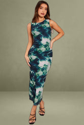 Green Abstract Bodycon Dress Sleeveless