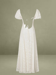 Pandora White Bubble Sleeve Backless Maxi Dress