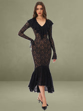 Black Lace Ruffled Mermaid Maxi Dress