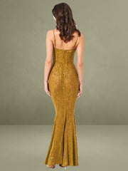 Ulani Gold Burnout Velvet Detail Mesh Maxi Dress