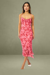 Pink Floral Bodycon Dress Midi