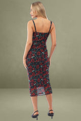 Black Floral Mesh Bodycon Dress