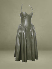 Eliana Olive Vegan Leather Dress