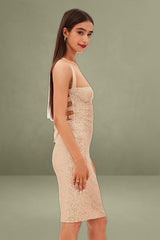 Beige Sequin Bodycon Party Dress