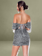 Weston Silver Sequin Off Shoulder Corset Dress