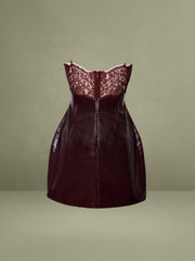 Shelby Dark Brown Vegan Leather with Lace Mini Dress