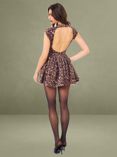 Backless Cheetah Print Mini Puffy Dress
