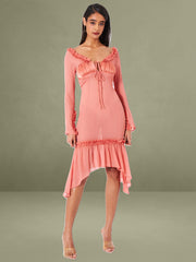 Rosy Mauve Satin Rayon Midi Dress