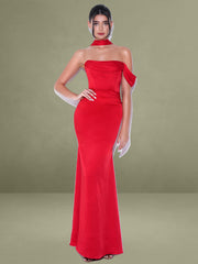 Ivona Red Halter Neck Double Duchess Satin Gown