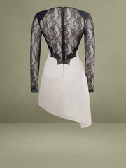 Reese Black Lace Sleeve White Satin Midi Dress