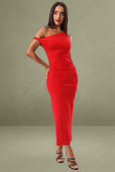 Red Bodycon Dress Twist Off Shoulder