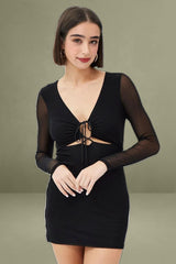 Black Animal Print Bodycon Dress Long Sleeve Mesh