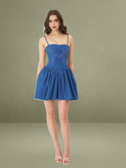 Zafira Cotton Denim Drop Waist Corset Mini Dress