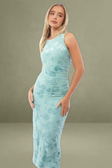 Green Bodycon Round Neck Sleeveless Burnout Dress