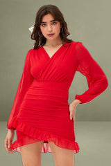 Red Long Sleeve Party Bodycon Dress