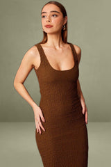 Brown Bodycon Dress Sleeveless Textured