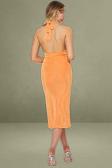 Orange Midi Halter Neck Dress