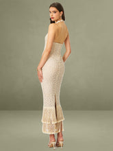 Off-White Double Fringe Crochet Halter Maxi Dress