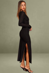 Long Sleeve Black Textured Dress