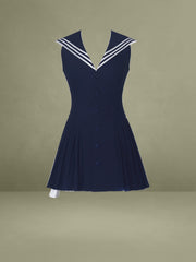 Calliope Navy Sailor Pleated Mini Dress