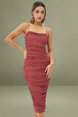 Purple Bodycon Dress Rushed Midi Mesh