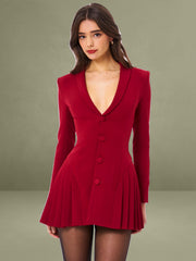 Delia Burgundy Blazer Dress with Pleated Detail