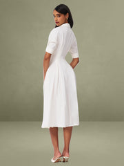 Palina Lyocell Pleated Midi Preppy Shirt Dress