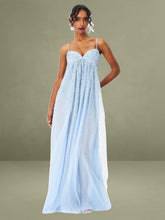 Wallie Baby Blue Rhinestone Embellished Mesh Backless Gown