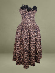Uchenna Cheetah Print Stretchy Strapless Midi Dress with lace trim