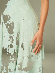 Magda Mint Green Deep V Neck Halter A-line Midi Dress