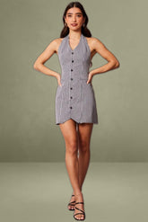 Black Check Halter Neck Mini Dress